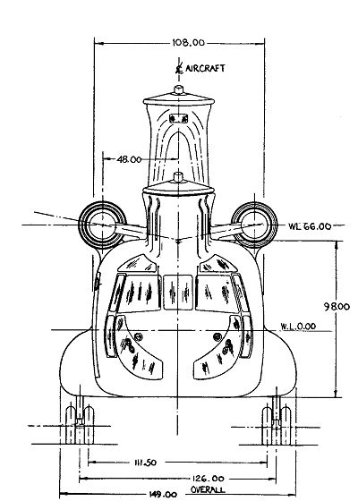 A drawing of the CH-47D Chinook helicopter showing the front view of the airframe.