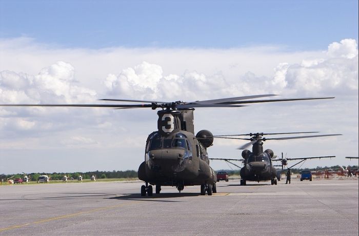 Boeing's only two CH-47F model Chinook helicopters.