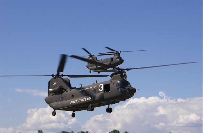 Boeing's only two CH-47F model Chinook helicopters.