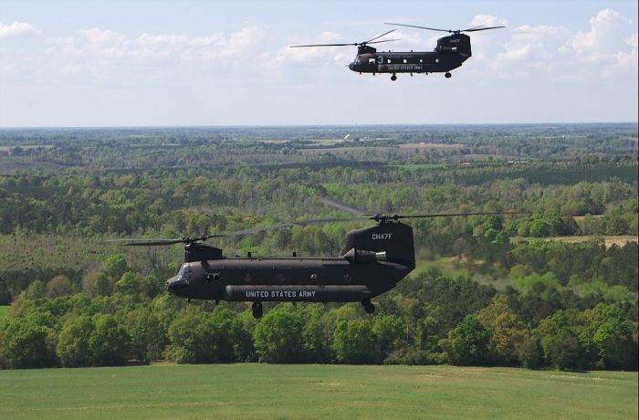 Boeing's only two CH-47F model Chinook helicopters.