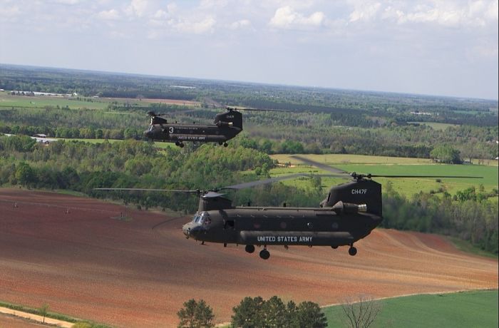 Boeing's only two CH-47F model Chinook helicopters.