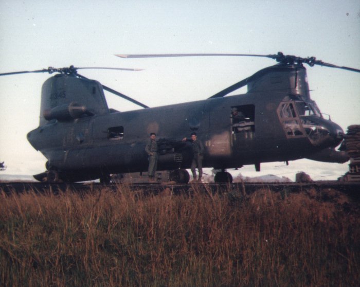 Boeing CH-47A helicopter 64-13145, "Co$t of Living",  - One of the original four Guns A Go-Go Armed CH-47s.