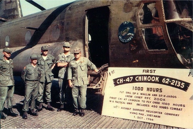 CH-47A Chinook helicopter 62-02135 poses for a photographs after obtaining 1,000 flight hours.