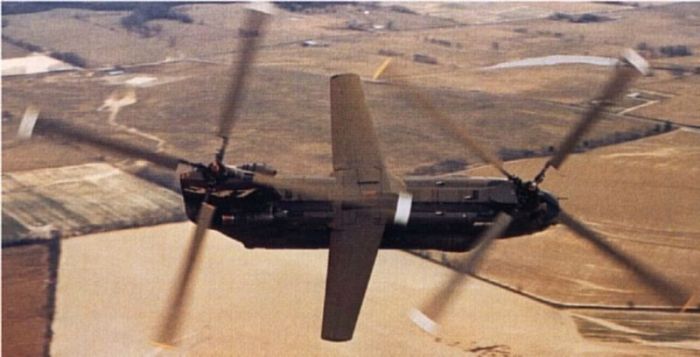 The Boeing Vertol BV-347 undergoing flight testing.