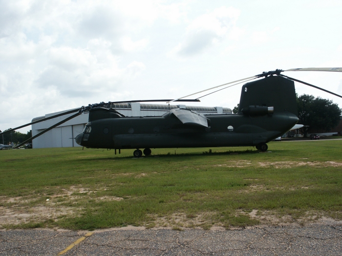 Having received a fresh coat of paint, CH-47A Chinook helicopter 65-07992, converted to the Boeing BV-347, sits outside the Army Aviation Museum at Fort Rucker, 25 June 2008.