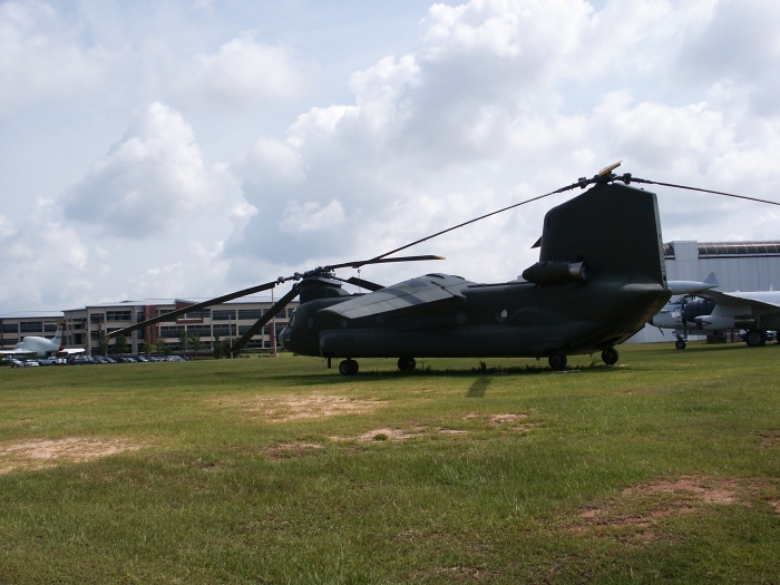 Having received a fresh coat of paint, CH-47A Chinook helicopter 65-07992, converted to the Boeing BV-347, sits outside the Army Aviation Museum at Fort Rucker, 25 June 2008.