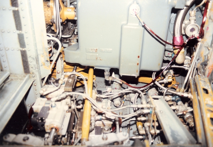 The upper Flight Control Closet of CH-47C Chinook helicopter 70-15032.