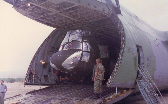 74-22286 being loaded aboard an Air Force C5 transport aircraft.