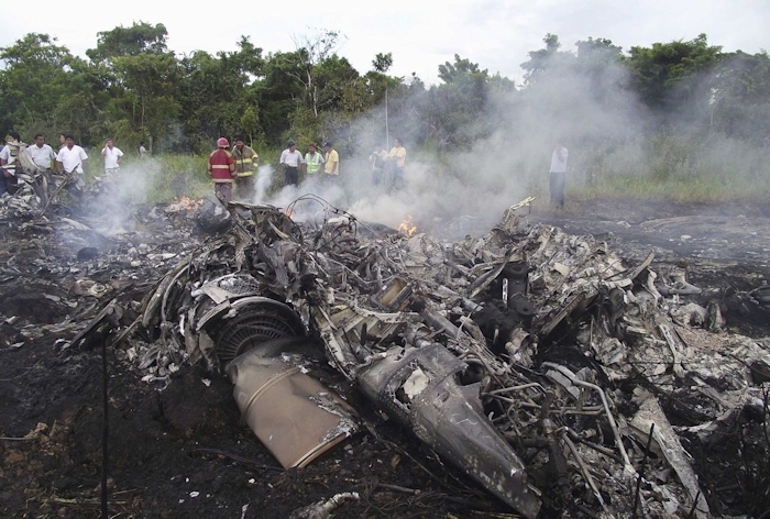 The remains of N241CH at the crash site in Peru.