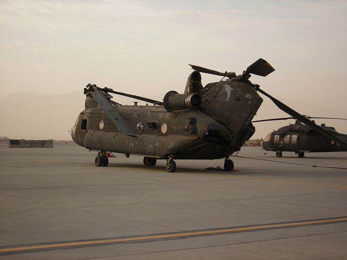 A view of 83-24123 after it was taxied into another aircraft at Bagram, Afghanistan, on 10 August 2007.