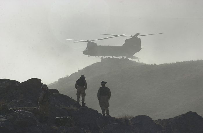 B Company - "Hercules", 159th Aviation Regiment, CH-47D Chinook in Afghanistan, circa 2002.