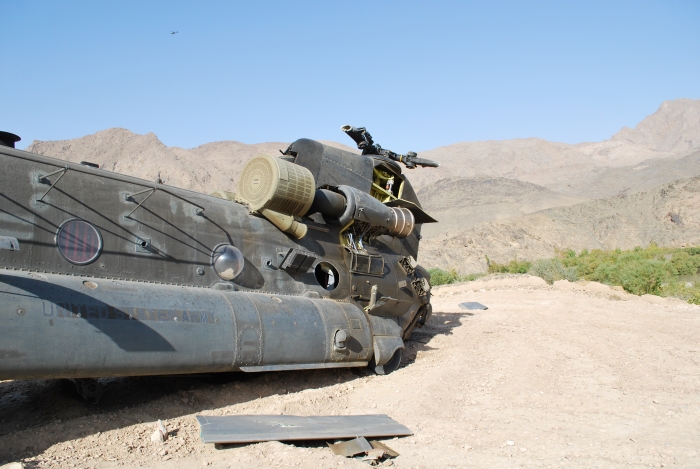 CH-47D Chinook helicopter 90-00192 at the crash site in Afghanistan, October 2011.