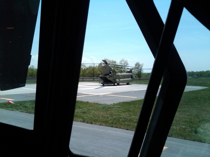 CH-47F Chinook helicopter 07-08731 under going a maintenance operational check (MOC) run up on Phoenix South ramp at Wheeler-Sack Army Airfield, at Fort Drum, New York, during the B Company - "Colossal", 3rd General Support Aviation Battalion, 10 Mountain Divison (B, 3-10 GSAB) fielding and train up in the Spring of 2010.