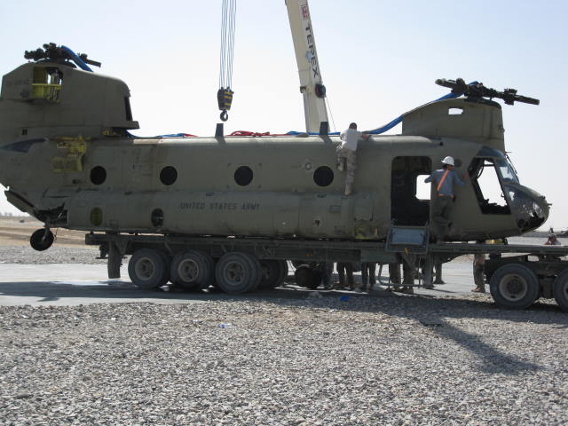 CH-47F Chinook helicopter 08-08042 after it was airlifted to Kandahar.