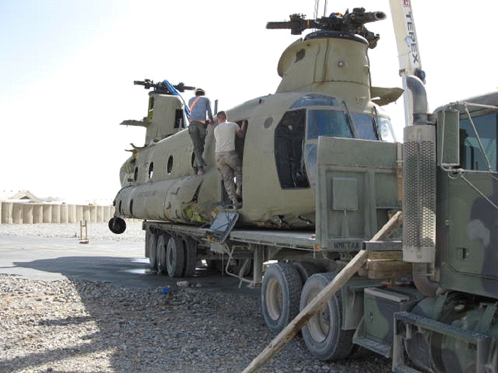 CH-47F Chinook helicopter 08-08042 after it was airlifted to Kandahar.