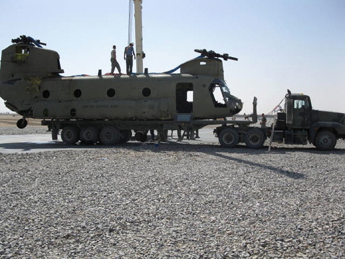 CH-47F Chinook helicopter 08-08042 after it was airlifted to Kandahar.