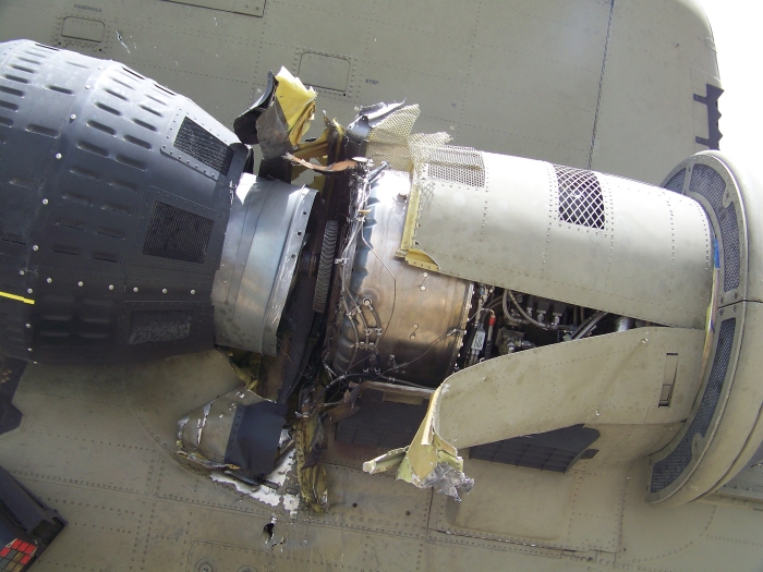 27 July 2010: A close up view of the apparent cause of the accident - the failure of the Number 2 Engine power turbine (NP) second stage wheel.