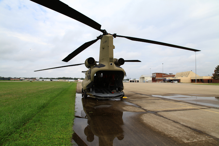 16 August 2017: CH-47F Chinook helicopter 15-08191 sitting on the ramp at St. Louis Downtown Airport (KCPS), Illinois, while enroute to it's new home at Butts Army Airfield (KFCS), Fort Carson, Colorado.