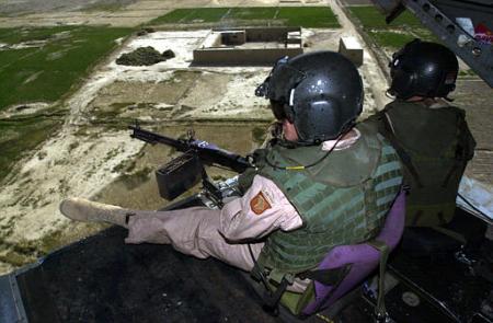 Tail Gunner position on the ramp of a CH-47D Chinook helicopter.