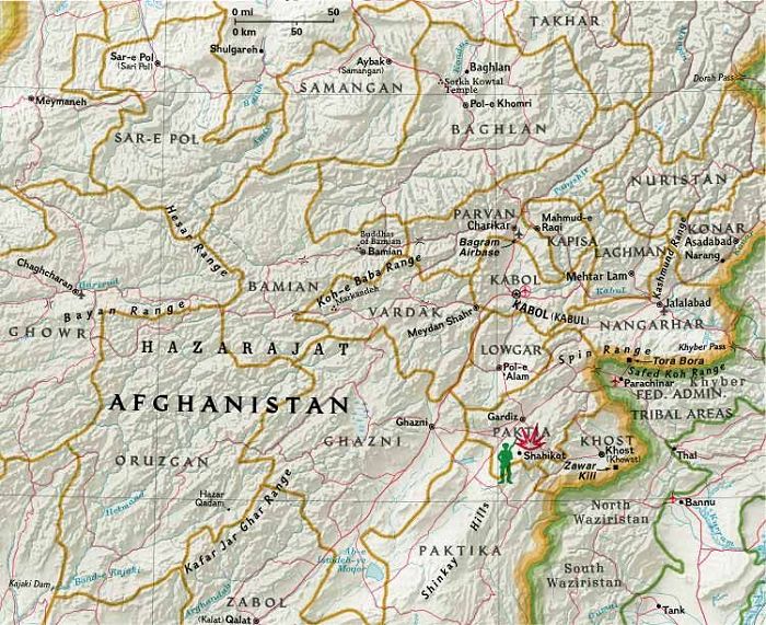 A map showing the general area of the Chinook crash site and the on-going fight against terrorism.