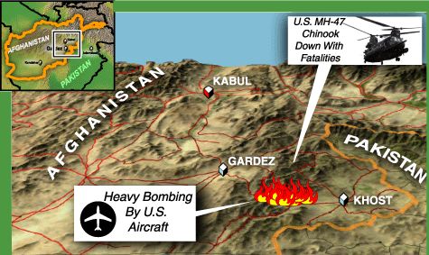 A map showing the general area of the Chinook crash site and the on-going fight against terrorism.