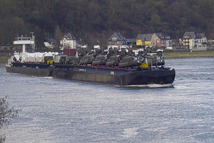 2004: The CH-47D Chinook helicopter fleet belonging to Big Windy - home based in Germany - returns from Iraq after participating in Operation Iraqi Freedom (OIF). The aircraft were transported by the Netherland's flagged Inland Cargo Vessel "VERA" and "RORO1" (non powered barge) up the Rhine River to the Theater Aviation Intermediate Maintenance (AVIM) facility located at Mannheim Germany.