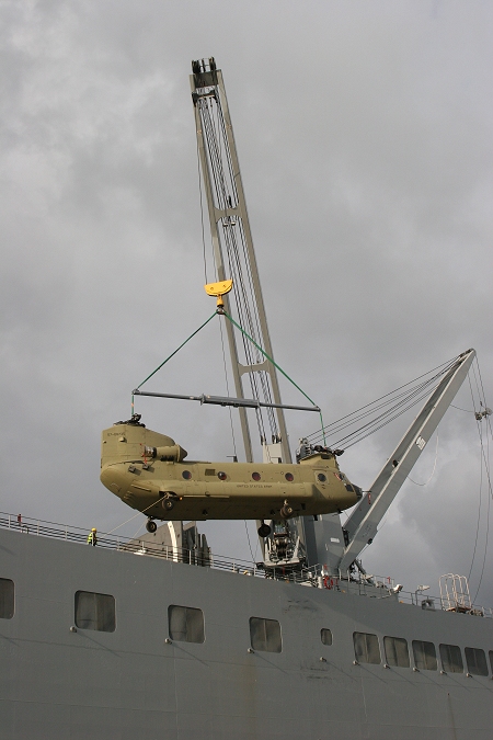 18 November 2010: CH-47F Chinook helicopter 07-08735 was the tenth aircraft to arrive at the dock.