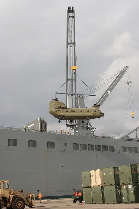 18 November 2010: CH-47F Chinook helicopter 07-08738 was the eighth aircraft to arrive at the dock.