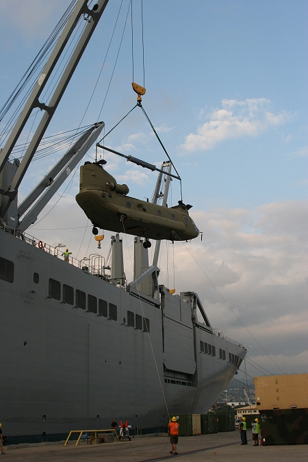 18 November 2010: CH-47F Chinook helicopter 09-08067 was the fourteenth aircraft to arrive at the dock.