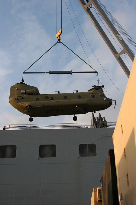 18 November 2010: CH-47F Chinook helicopter 09-08069 was the thirteenth aircraft to arrive at the dock.