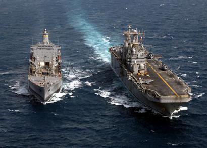 A CH-47 Chinook helicopter aboard the USS Tarawa, somewhere in the Gulf region.