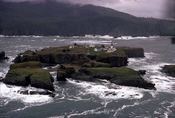 An aerial view of Tatoosh Island, April 1974.