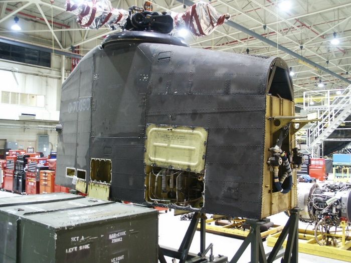 The CH-47 Aft Pylon of 87-00090 while under-going a Number One Engine Mount change at Knox Army Airfield,  Fort Rucker, Alabama, 9 November 2005.